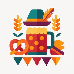 Wall Mural - festive oktoberfest illustration with beer.