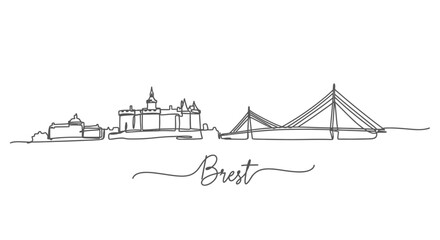 Brest skyline with one line drawing, and France.