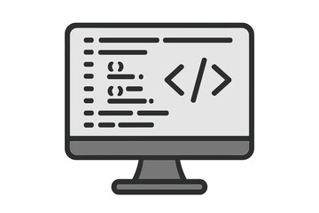 Code on computer screen vector illustration, programming script on digital display, software development concept, transparent background technology design, coding workflow graphic