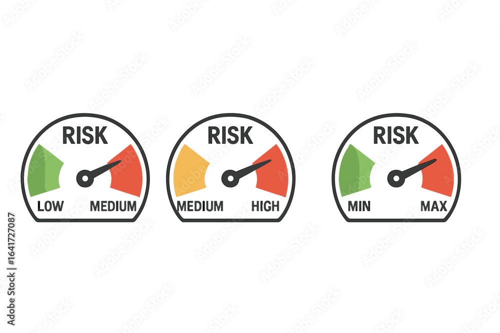 Vector de Stock Risk meters on speedometers, risk concept with gauge ...