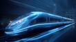 © Padungpong - A futuristic high-speed train with glowing blue lights speeds through a modern tunnel, showcasing advanced transportation technology