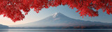 Autumn leaves frame mount fuji japan scenery calm wide angle
