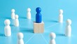 © photostockatinat - A representation of leadership with one blue figure in the center surrounded by smaller white figures, all connected by lines