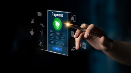 Wall Mural - Secure online payments ensure smooth e-commerce with safe transactions, digital payment systems, and financial data protection. Latch