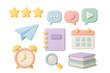 © 3D icon - Pastel icons stars paper plane notebook calendar alarm clock isolated on a transparent background