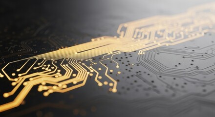 Wall Mural - Circuit board with glowing lines for data flow visualization. Futuristic technology background for digital concepts.