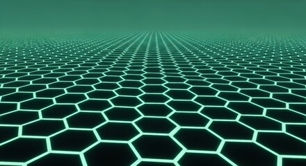 Wall Mural - Glowing green hexagonal grid abstract background. Digital data visualization with futuristic cyberspace network pattern for technology concept.