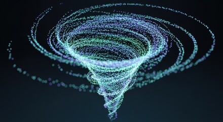 Wall Mural - Data stream forming a vibrant vortex of binary code dots. Abstract digital tunnel concept for futuristic technology.