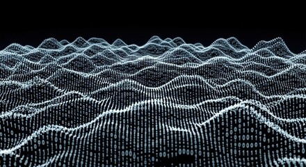 Wall Mural - Binary code data flowing with abstract waves. Digital information visualization and technology concept for cybersecurity.