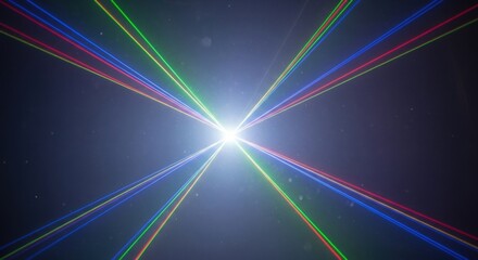 Wall Mural - Abstract light beams and bright flare forming a cross in darkness. Digital technology and data concept for modern design.