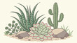 © TShirt Empire - Green succulent plants, cactus, and aloe vera illustration. Botanical desert and houseplant collection for home garden decor.