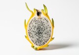 Yellow Dragon Fruit Cut Open Showing White Flesh and Seeds pitaya