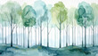 © Joseph - Watercolour forest with slender trees in pale green hues