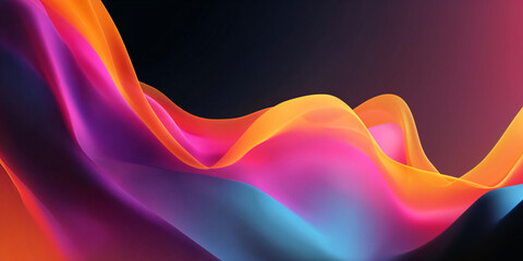 Wall Mural - Abstract multicolored wave on dark background. bright and saturated colors in gradient. banner. smooth texture.