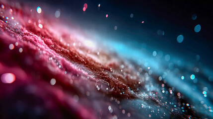 Wall Mural - abstract cosmic surface in pink and blue hues, filled with sparkling light particles creating a drea