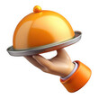 © stock3d - 3D Rendered Hand Serving Food Under an Orange Cloche on a Black Background graphic design isolated on a transparent background