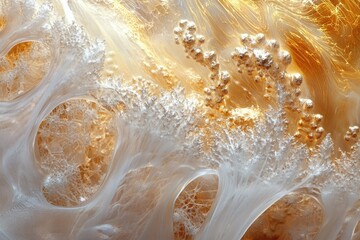Wall Mural - abstract image showcasing swirling gold and white patterns resembling organic structures, creating a