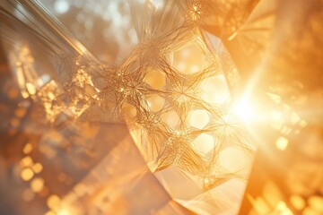 Wall Mural - abstract golden fractal art with intricate geometric patterns and a sunburst effect.