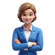 © 3D render png - 3d cartoon businesswoman with crossed arms isolated on transparent background