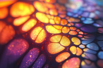 Wall Mural - abstract close-up of vibrant, glowing, interconnected organic shapes resembling cells or gemstones.