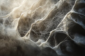 Wall Mural - intricate spiderweb, textured and layered, shows complex design in nature's artistry.
