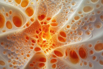 Wall Mural - abstract image depicting a bioluminescent, cavernous structure with glowing orange and white organic
