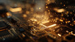 © Aimagin - Close-Up Of A Motherboard, Dreamy Golden Sunlight Streaming On The Board