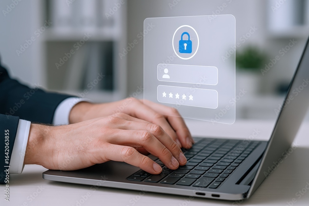 Photo inspiration: Safe Online Account Measures Reference: Login Security On Laptop Man Entering Credentials Protected Account