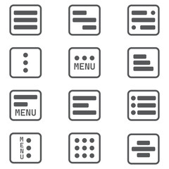 Hamburger web and mobile app menu flat icons set. Vectors buttons for website UI navigation. App menu for home or drop list and application drawer in mobile apps isolated on transparent background.