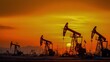 © Generative AI - Oil Pumps at Sunset: Fossil Fuel Extraction, Energy Industry, and Global Economy in Silhouette
