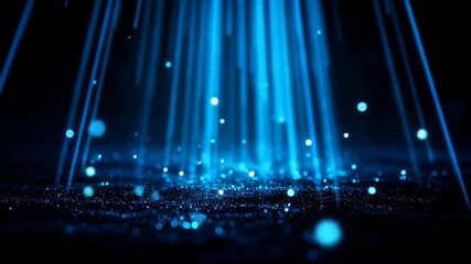 Wall Mural - Dynamic Blue Light Beams with Floating Particles Digital Abstract Background Animation.