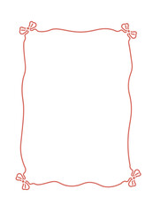 Wall Mural - decorative red ribbon border with four bows on each corner, hand-drawn style on a white background. 