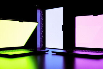 Glitched Screens in Neon Reflection