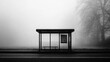 © titik - Stark bus stop in dense fog, with a muted palette and stark, minimalist design