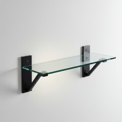 Glass shelf isolated on white background for storage, display uses
