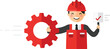 © Cansu - Construction worker holding red gear and checklist illustration symbolizing engineering and maintenance tasks