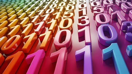 Vibrant Rainbow Gradient of 3D Binary Code Numbers
