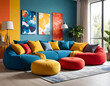 © Saktanong - Creating a colorful modern living room stylish bean sofa arrangement indoor space interior design bright environment inviting concept