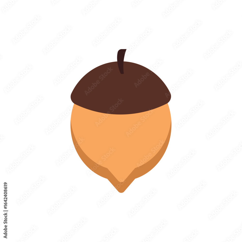 Brown acorn with orange cap. Vector