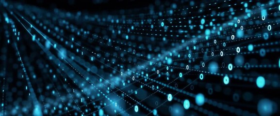 Wall Mural - abstract blue digital background with binary code and data flow lines, a technology concept generati