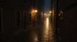 © Nasar - Dark Night Cobblestone Alleyway Cityscape