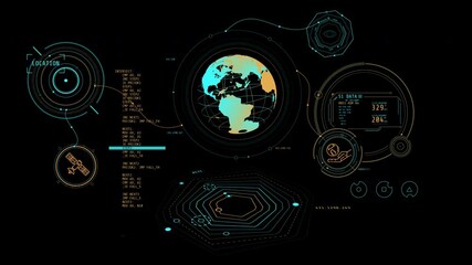 Wall Mural - animation of a high-tech interface with satellite operation programming