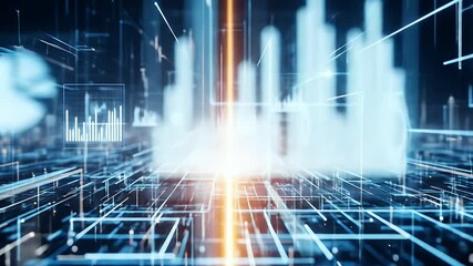 Abstract digital network with glowing lines and data visualizations