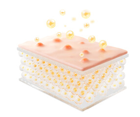 Wall Mural - cosmetic serum oil drop on skin cell, acne skin repair, moisturizer, collagen serum, 3d rendering.