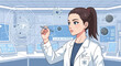 © roso - Futuristic scientist analyzes data in a high-tech laboratory with holographic display