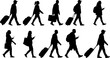 © Kabaka - silhouettes of people walking , Silhouettes of people walking with luggage and bags travel on transparent background , no background