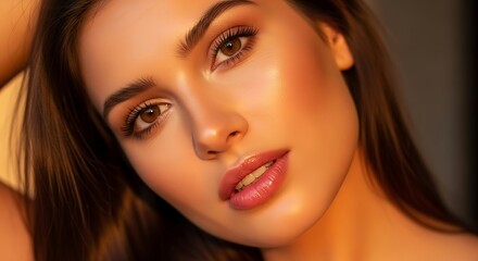  Close-up Portrait of a Beautiful Woman with Flawless Makeup and Glowing Skin