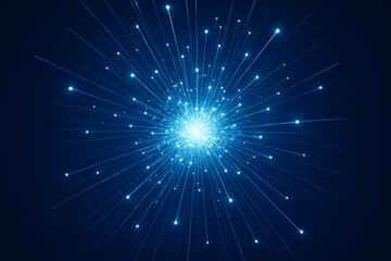 Wall Mural - abstract radial burst of glowing blue light beams forming a dynamic starburst pattern on a dark back