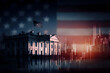 © Daniel - Silhouette of White House with united state of America flag and stock market chart for USA election president related with economy and investment concept.