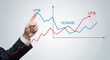 © Mst - Hand Pointing to Upward Trend on Stock Market Chart Illustrating Financial Growth and Investment Success with Rising Prices and Positive Economic Indicators